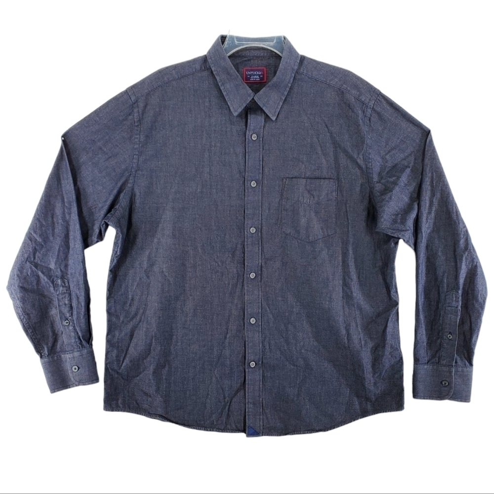 UNTUCKit Shirt Men XL Gray Button Up Long Sleeve 100% Cotton Pocket Casual Dress